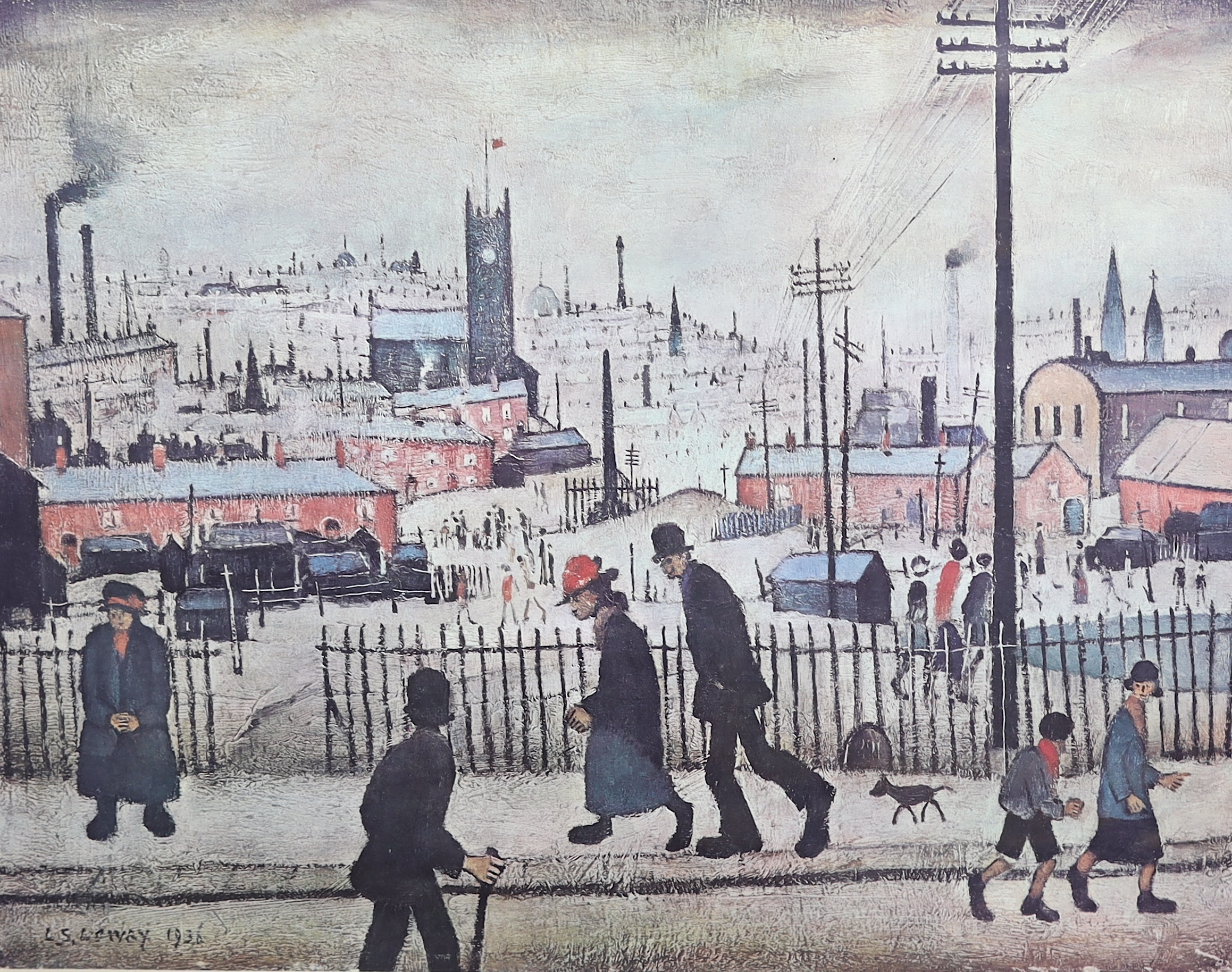 Laurence Stephen Lowry (English, 1887-1976), ‘View of a Town’, offset colour lithograph, 45.5 x 55.5cm